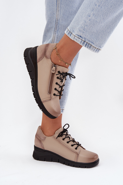 Leather Women's Platform Shoes Vinceza 39964 Beige