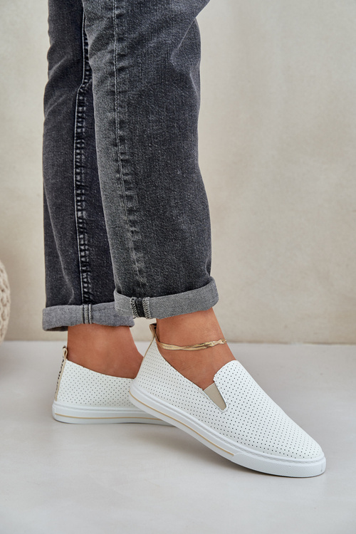 Slip-on eco leather women's sneakers with inscription light beige Zalinne