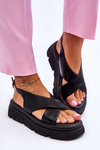 Sandały Modne Platforma Czarne Chester