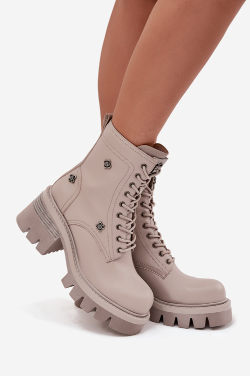 Leather Workery Women's Platform Boots With Buckles Artiker 57C0181 Beige