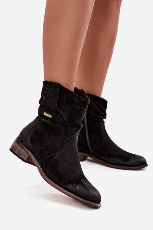 Women's ankle boots with low heel with wrinkling warm black Gracia