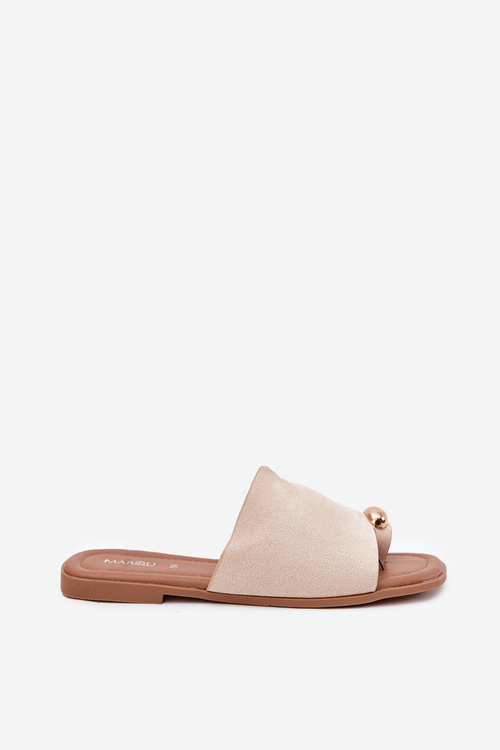 Flat Women's Slippers With Golden Detail Beige Ebilina