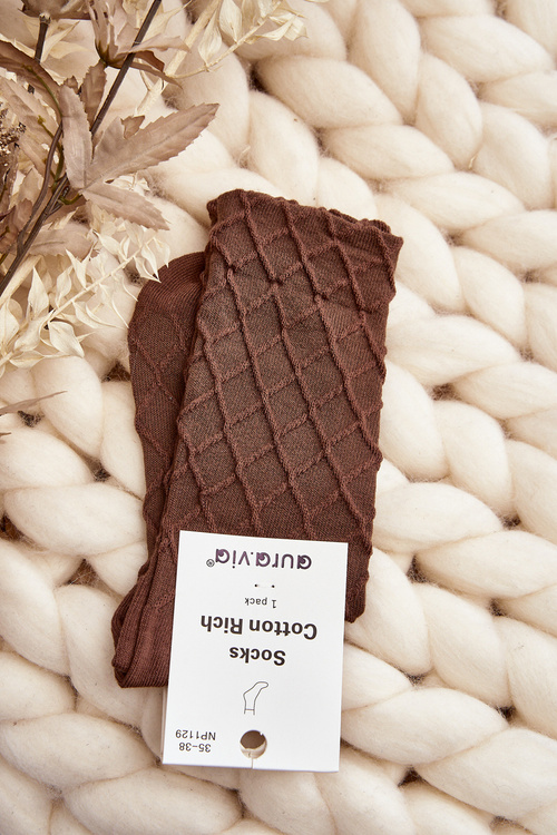 Women's Socks With Decorative Embossing Brown