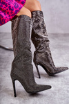 Fashionable Boots On High Heel With Cubic Zirconia black Lovisa