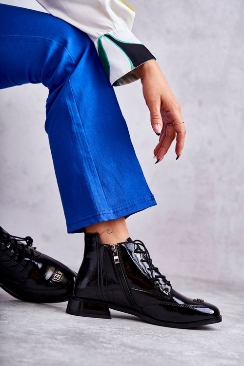 Lacquered Boots With Decoration Black Betrix