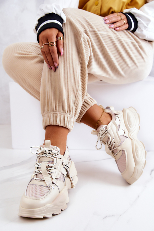 Buty Sportowe Sneakersy Damskie Beżowe GOE JJ2N4082