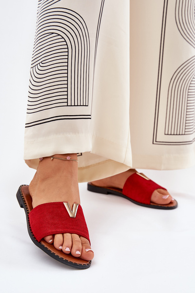 Ladies Flat Sandals With Decorative Details Red Saliena