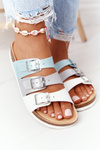 Leather Profiled Slippers Big Star HH274587 Turquoise-Silver