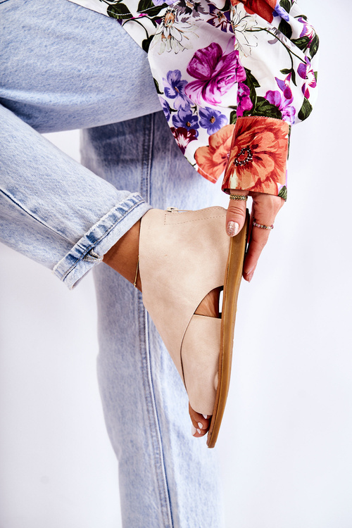 Sandały Damskie Skórzane Na Szeroką Stopę Beżowe Catalise