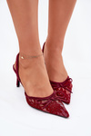 Lace High Heels With Open Back Burgundy Annivirae