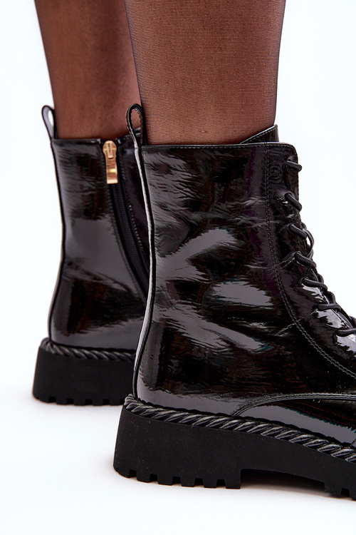 Women's Lacquered Boots Workery With Decoration Black SBarski MR870-67