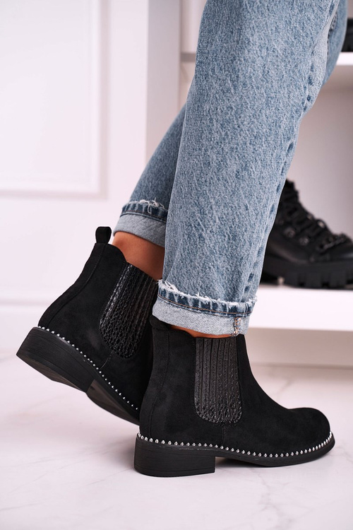 Women's Chelsea Boots With Studs Suede Black Meagan