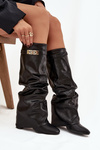 Women's Heeled Boots With Folded Shaft And Gold Detail Black Diorna