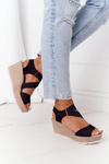 Leather Wedge Sandals With Drawstring Big Star FF276016 Black