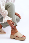 Women's Leather Platform Sandals Beige Lucami