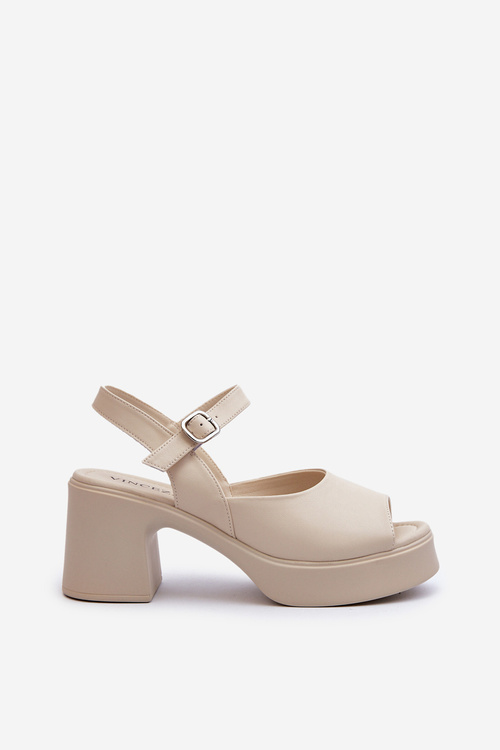 Women's Leather High Heel Sandals by Vinceza 66627 Beige
