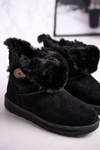Women's Snow Boots Suede with Fur Black Button