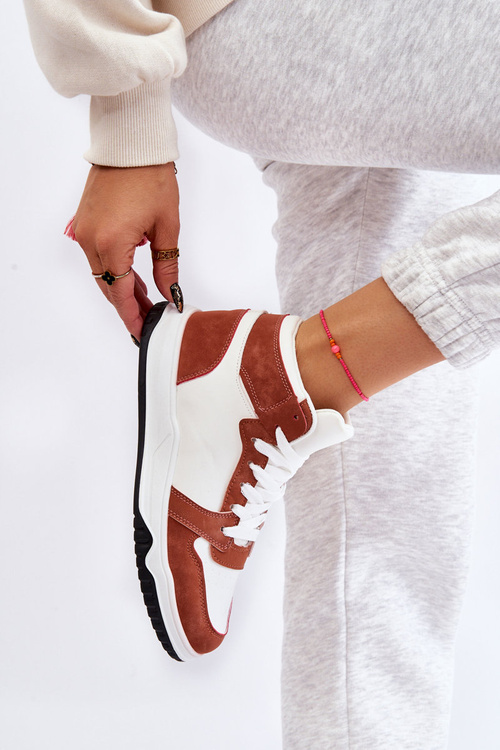 Buty Sportowe Trampki Wysokie Damskie Biało-Camelowe Rumour