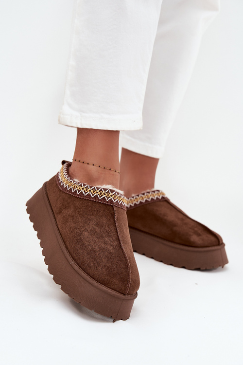 Snow boots slippers with platform with embroidery Brown Tamilda