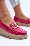 Zazoo Leather Platform Moccasins with Decoration Fuchsia