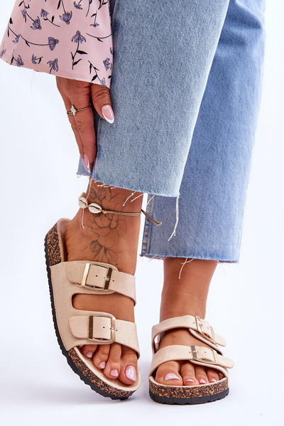 Women's Sandals On Cork Platform With Stripes Beige Doretta