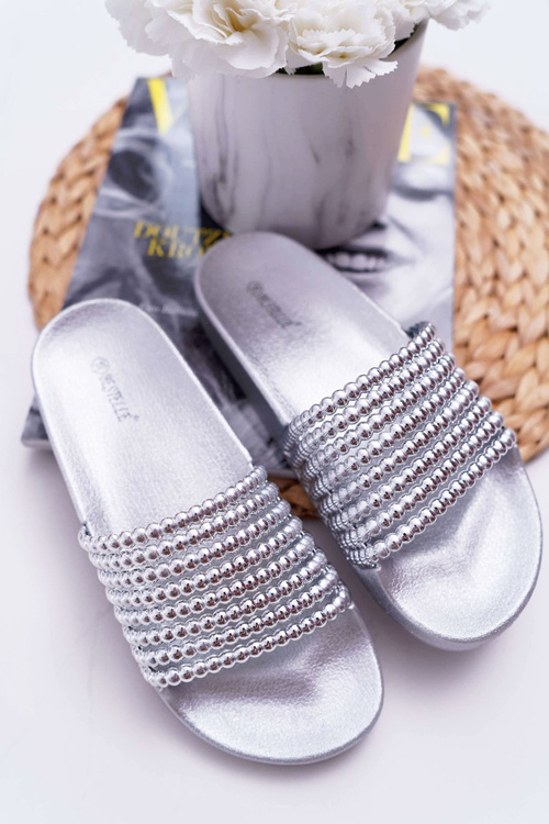 Women's Beaded Flip Flops Silver Elavi