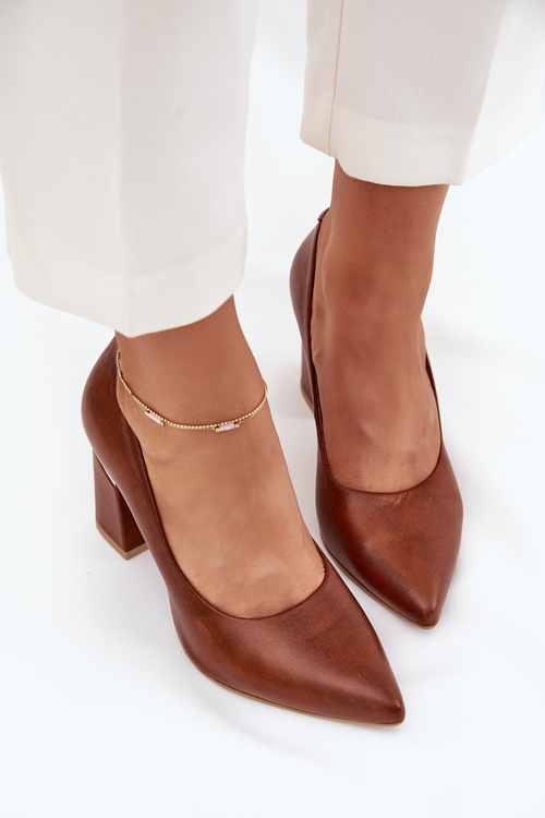 Czółenka Skórzane Ciemnobrązowe Lewski 3117