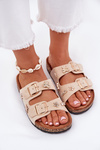 Women's Sandals On Cork Sole With Buckles And Clips Beige Efadelis