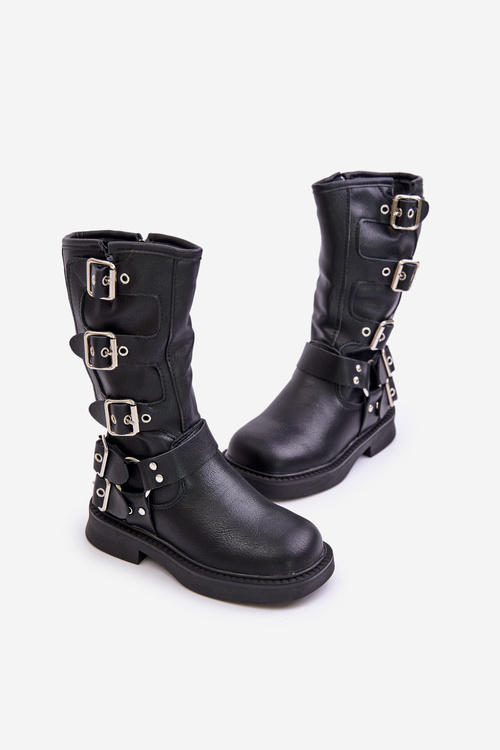 Boots Ankle Boots Girls With Buckles Eco Leather Black Rinetha