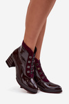 Patent Leather Women's Ankle Boots Made of Genuine Leather On Heel D&A CR52-696 Burgundy