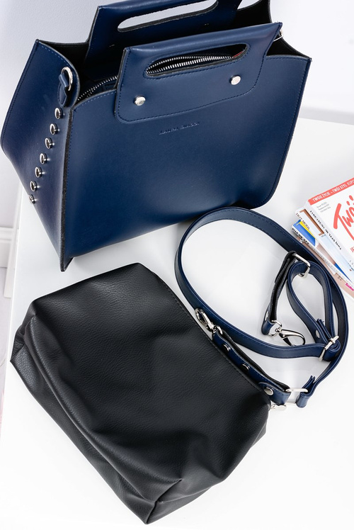 Large Women's Navy Blue Trunk Handbag Rivets