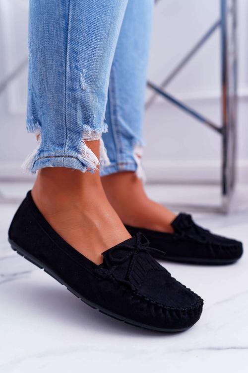 Women's Suede Moccasins Black Espanto