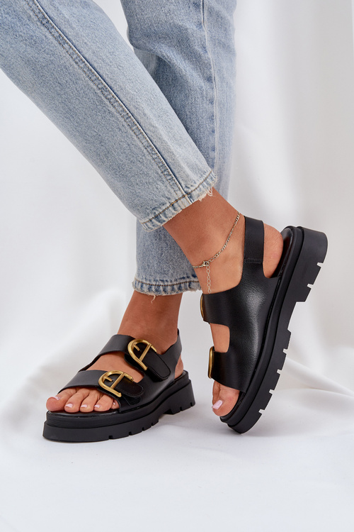 Eco Leather Sandals With Buckles Black Vulinea