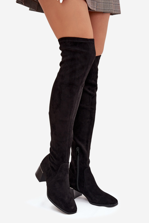 Women's knee-high boots with heel black Carina