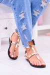 Lu Boo Gold Mirror Roman Flip Sandals
