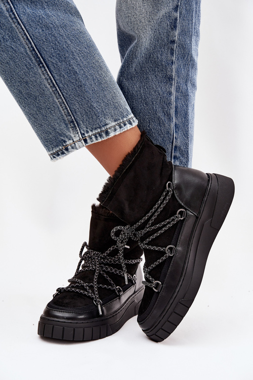 Women's Snow Boots With Laces Black Isalisse