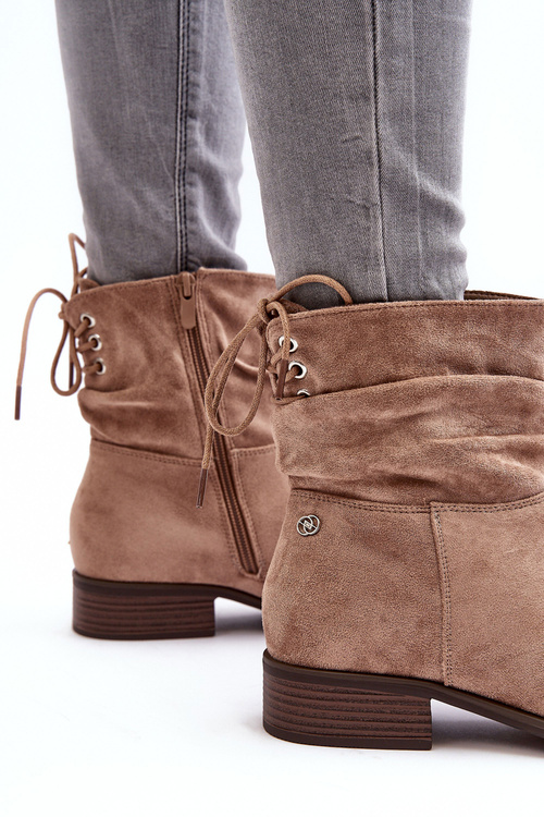 Women's Suede Ankle Boots on Flat Heel Beige Keresa