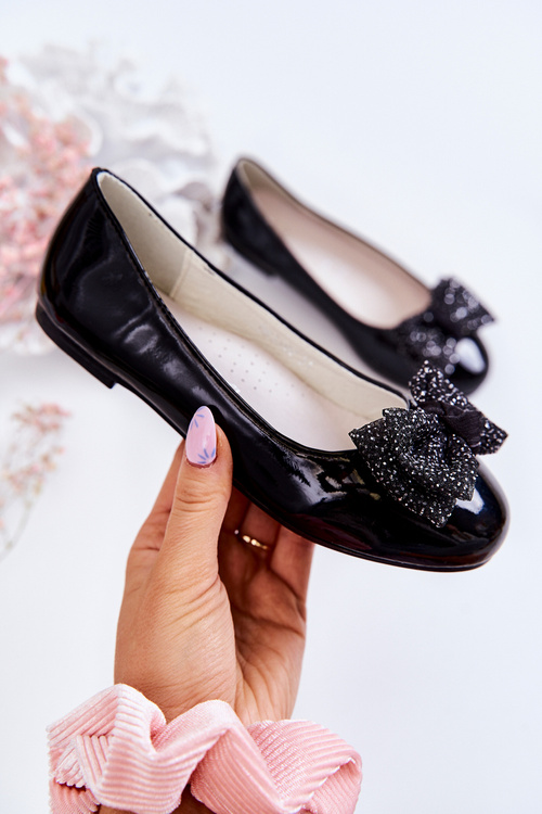 Dětské lakované balerínky s mašlí Black Zolly