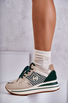 Fashionable Women's Sport Shoes On A Wedge Beige-Green Aronne