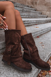 Women's Boots With Turned Shaft To Mid Calf With Clasp Chocolate Minelle
