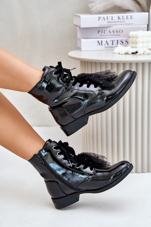 Lacquered insulated ankle boots with zipper S.Barski HY42-991 black