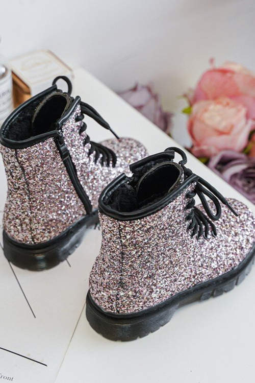 Children's Glittery Lined Boots with a Zipper Pink Saussa