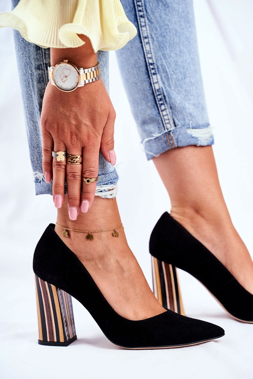 Czółenka Damskie Visconi Zamszowe Czarne 7417302/200