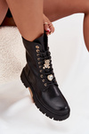 Women's Worker Ankle Boots With Pins Insulated Black Lomina