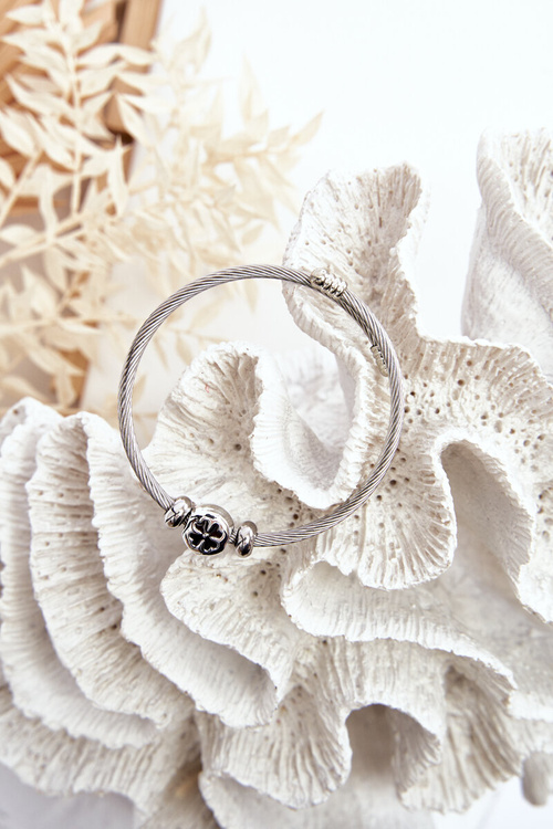 Bransoletka Damska Stalowa Charmsy Koniczyna Srebrna