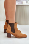 Chunky Heeled Ankle Boots Made of Eco Suede Camel Sinirae