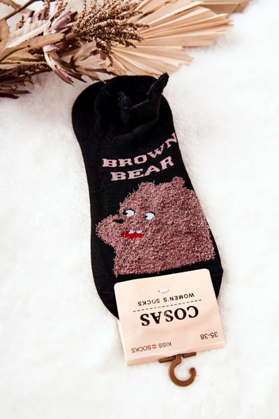 Ladies' Cotton Teddy Bear Socks COSAS Black and Brown