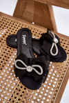 Women's Slippers With Bow And Rhinestones Black Jolene