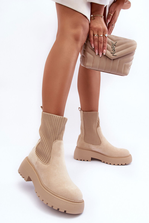 Elastic Insert Suede Boots Beige Anyfer