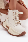 Leather Insulated Women's Ankle Boots On Platform GOE SS2N4300 Light Beige